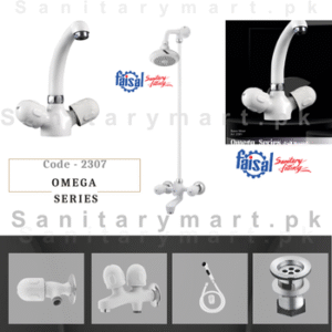 Faisal Sanitary Complete Omega Series White Color Powdered Coated Full round Bath Set code 2307