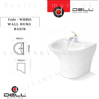 DELL WHB01 WALL HUNG BASIN Code dellwallhungwhb01 Dell Sanitary ware